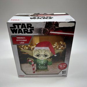 Gemmy Airblown Inflatable Star Wars Yoda Candy Cane LED Light Up 3.2 Feet Tall
